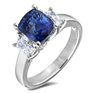 De Beers Forevermark Diamond and Ceylon Blue Sapphire Trilogy Ring in 18K White Gold
