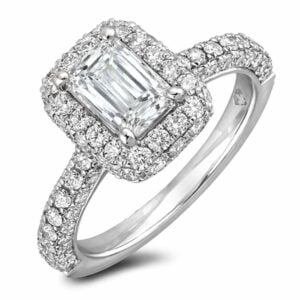 De Beers Forevermark Diamond Halo Engagement Ring With Hidden Diamond Detail in 18K White Gold | 1.01 Carat Center Stone