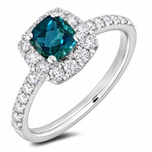 Thailand Origin Blue Sapphire & Diamond Halo Ring in 14K White Gold