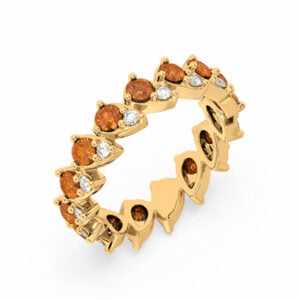 Elegant Padparadscha Orange Color Sapphire and Canadian Diamond Eternity Ring in Yellow Gold