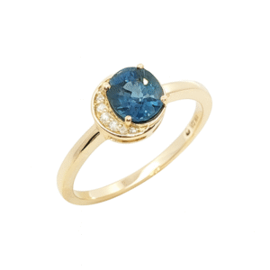 Non Heated Blue Sapphire and Canadian Diamond Half Halo Ring in Yellow Gold