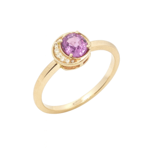 Purple Sapphire and Canadian Diamond Half Halo Ring in Yellow Gold