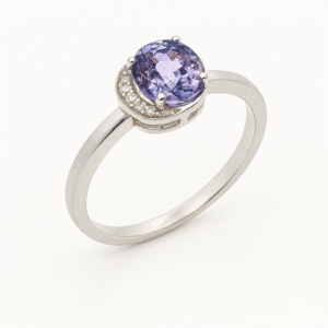 Non Heated Purple Sapphire and Canadian Diamond Half Halo Ring in White Gold