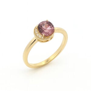 Non Heated Purple Pink Sapphire and Canadian Diamond Half Halo Ring in Yellow Gold