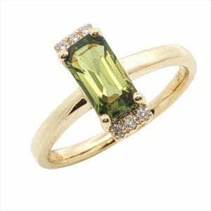 Non Heated Green Sapphire and Canadian Diamond Ring in Yellow Gold