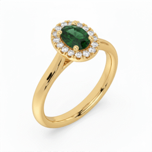 Non Heated Green Sapphire & Canadian Diamond Halo Ring in Yellow Gold