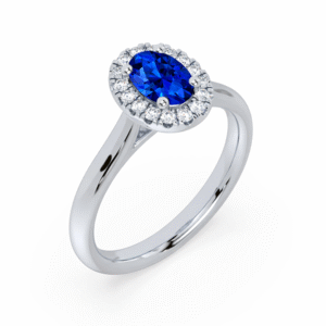 Ceylon Origin Blue Sapphire & Canadian Diamond Halo Ring in White Gold
