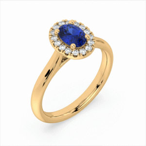 Blue Sapphire & Canadian Diamond Halo Ring in Yellow Gold