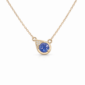 Blue Sapphire and Canadian Diamond Pear Shaped Necklace In Yellow Gold