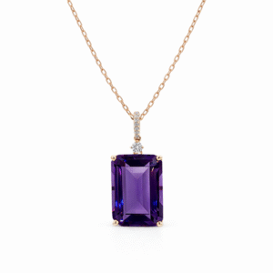 Canadian Diamond and Emerald Cut Amethyst Pendant in Yellow Gold