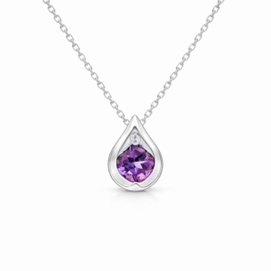 Canadian Diamond and Amethyst Pear Shaped Pendant In White Gold