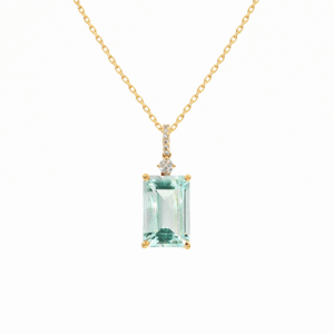 Canadian Diamond and Emerald Cut Aquamarine Pendant in Yellow and White Gold