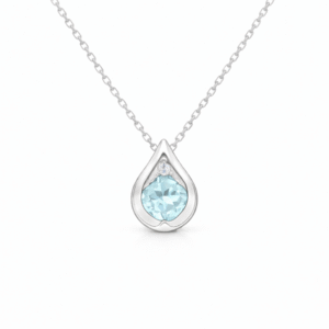 Canadian Diamond and Aquamarine Pear Shaped Pendant In White Gold