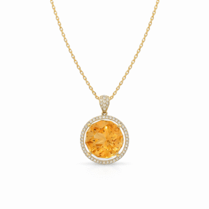 Brazilian Origin Non Heated Citrine Pendant With Canadian Diamond Halo in Yellow and White Gold