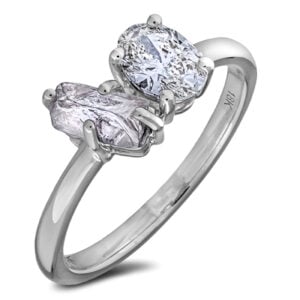 Oval Cut De Beers Forevermark Certified and Canadian Rough Diamond You & Me Ring in 18K Gold