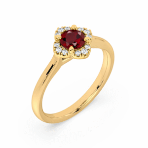 Garnet and Canadian Diamond Flora Halo Ring in Yellow Gold