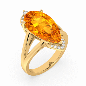 Brazilian Origin Citrine and Canadian Diamond Halo Accent Ring in Yellow Gold