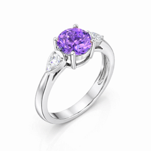 Round Shaped Amethyst and Canadian Diamond Ring in White Gold