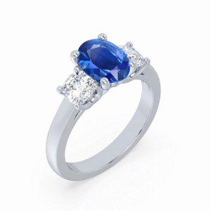 Ideal Cut Diamonds and Ceylon Origin Blue Sapphire Ring in 14K White Gold