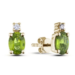 Peridot and Diamond Stud Earrings in 14K Yellow Gold