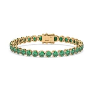 Emerald and Diamond Half Halo Tennis Bracelet in Yellow Gold