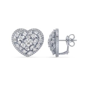 Black Label De Beers Forevermark Diamond Heart Shaped Mosaic Earrings in 18K White Gold