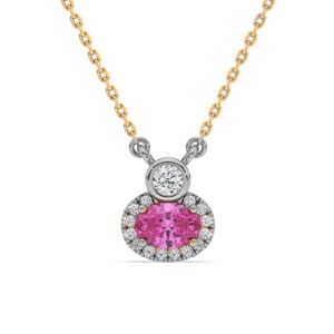 Pink Tourmaline and Canadian Diamond Halo Pendant in Yellow and White Gold
