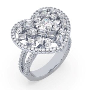 Black Label De Beers Forevermark Diamond Heart Shaped Mosaic Ring in 18K White Gold