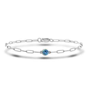 0.10 Carat Blue Topaz Solitaire Paperclip Bracelet in Sterling Silver