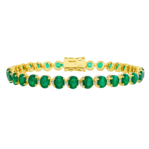 Emerald and Diamond Half Halo Tennis Bracelet in Yellow Gold