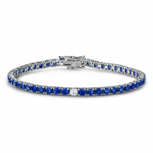 Canadian Diamond and Blue Sapphire Tennis Bracelet in White Gold