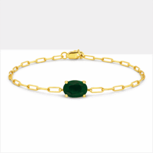 Oval Green Sapphire Paperclip Bracelet in Yellow Gold