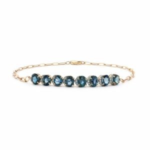 Blue Sapphire and Canadian Diamond Half Halo Paperclip Chain Bracelet in Yellow Gold