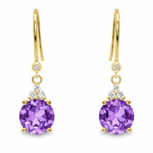 Brazilian Origin Amethyst and Canadian Diamond Drop Earrings in Yellow Gold