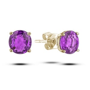 Round Shape Amethyst Stud Earrings in Yellow Gold | 3.75 Carat TW