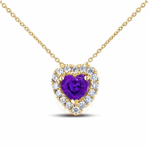Amethyst and Canadian Diamond Halo Heart Pendant In Yellow Gold