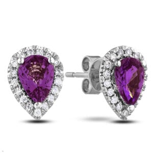 Amethyst and Canadian Diamond Halo Stud Earrings in White Gold
