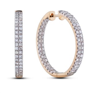 Canadian Diamond In And Out Hoop Earrings in Yellow Gold 2.30 Carat TW