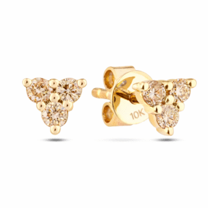 Three Stone Desert Diamond Stud Earrings In Yellow Gold