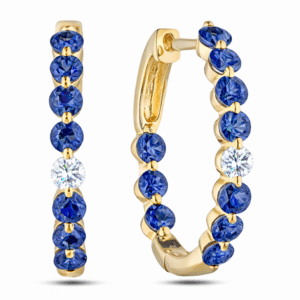 Canadian Diamond and Blue Sapphire Inside Out Hoop Earrings in Yellow Gold