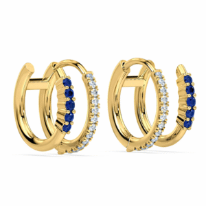Blue Sapphire and Canadian Diamond Huggie Hoop Earrings In Yellow Gold