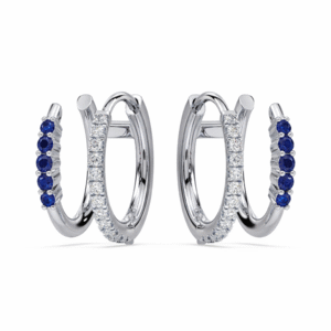 Blue Sapphire and Canadian Diamond Huggie Hoop Earrings In White Gold
