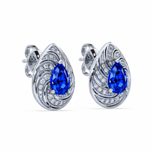 Ceylon Origin Blue Sapphire and Diamond Classic Stud Earrings in 18K White Gold