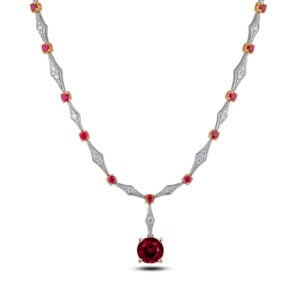 Thailand Origin Ruby and Diamond Necklace In 18K Gold