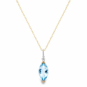 Marquise Cut Aquamarine and Canadian Diamond Pendant in Yellow and White Gold