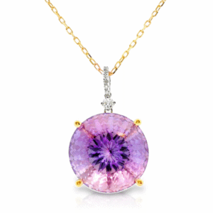 Canadian Diamond and Starburst Amethyst Pendant in Yellow and White Gold
