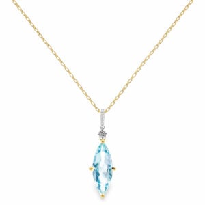 Canadian Diamond and Marquise Cut Aquamarine Pendant in Yellow and White Gold