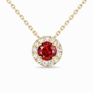 Canadian Diamond and Round Garnet Halo Pendant In Yellow Gold