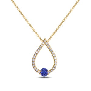Blue Sapphire and Canadian Diamond Tear Drop Pendant in Yellow Gold