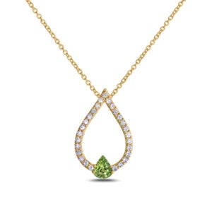 Non Heated Australian Green Sapphire and Canadian Diamond Tear Drop Pendant in Yellow Gold